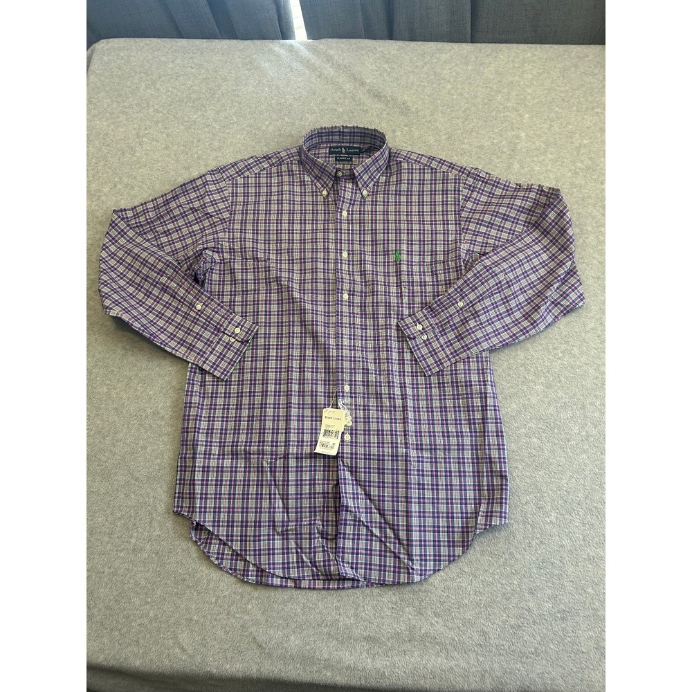 Ralph Lauren Dress Shirt Mens 16 L Purple Plaid Classic Fit NWT